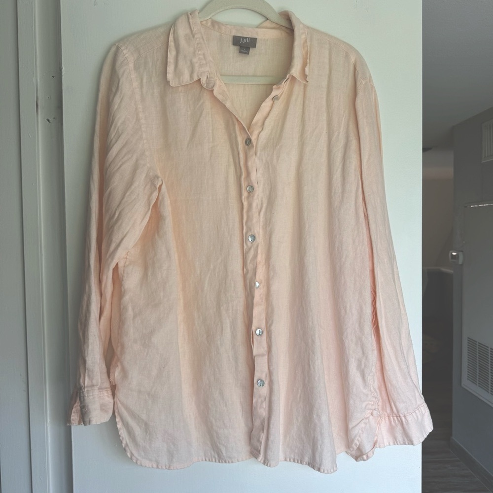 J.Jill 100% Linen button down beach cover pink